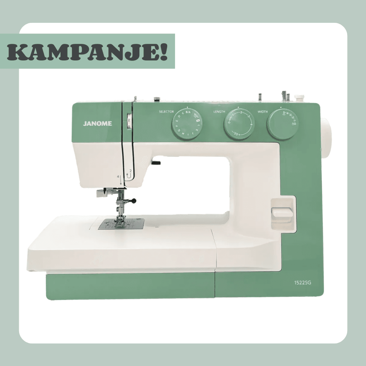 LIMITED EDITION! Janome 1522, Smokey Green + trykkfotsett og symønster