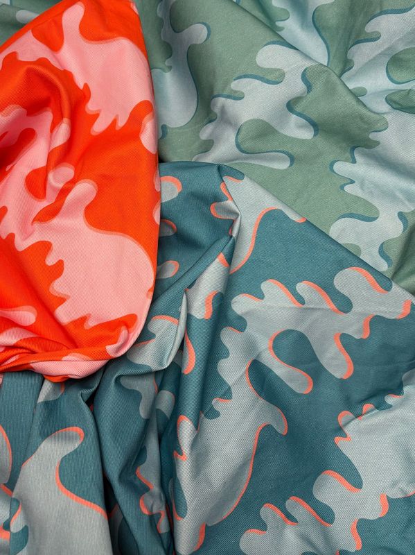 Drypp Denimstoff, blå/oransje