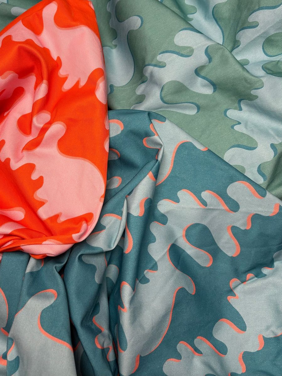 Drypp Denimstoff, blå/oransje