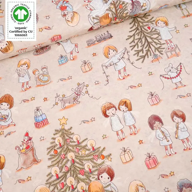 Økologisk bomullsjersey, julefest beige