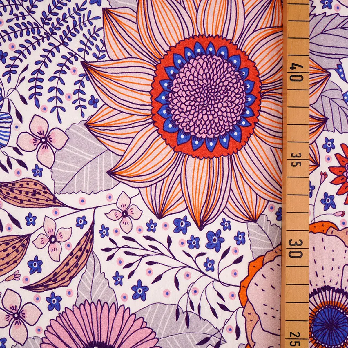 Økologisk bomulljersey, sommerblomster oransje